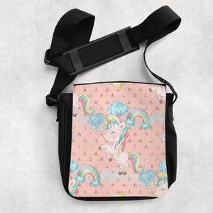 Girls Peach Gold Sparkly Rainbow Unicorn Shoulder Cross Body Accessory Bag